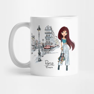 Vector fashion girl in Paris Mug